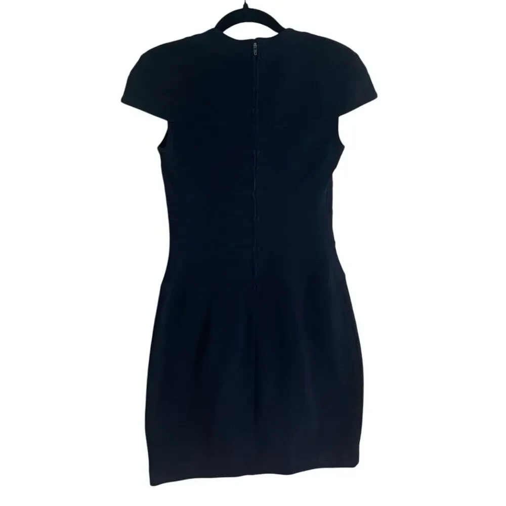 Vintage Y2K Tadashi Black Bodycon Mini Dress Textured Bandage Square Neck-Small